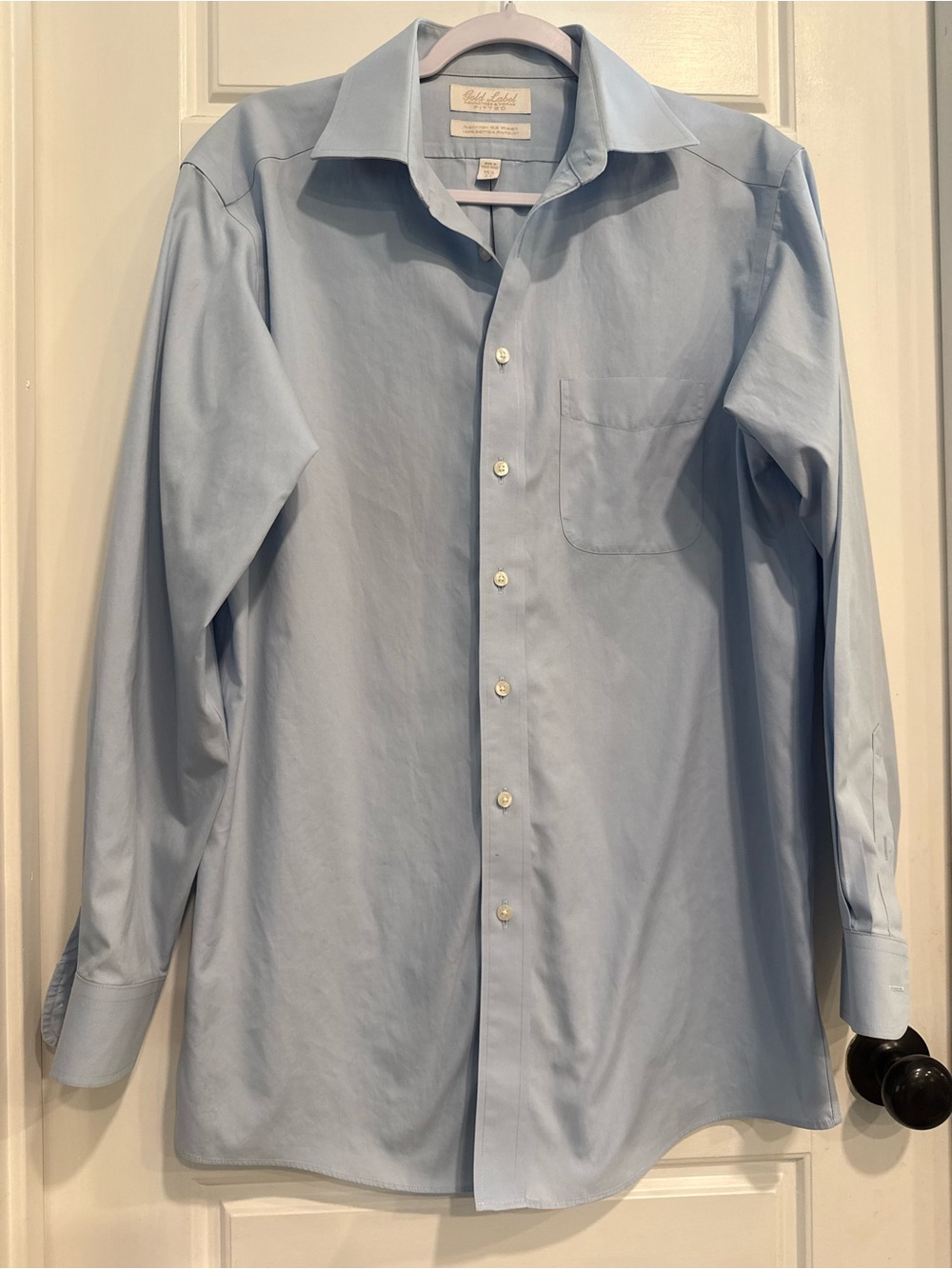 Gold Label Roundtree & Yorke Men’s 15.5 34 Blue Cotton Dress Shirt Fitted